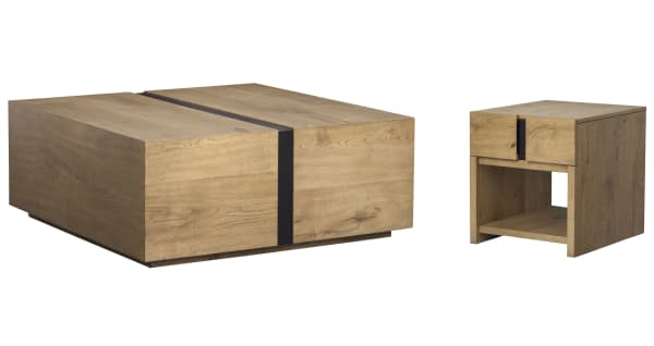 Ripley - Square Cocktail Table With End Table - Rustic Caramel And Dark Bronze