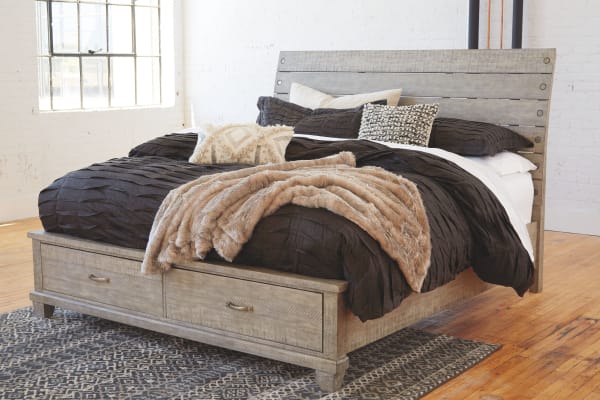 Naydell - Rustic Gray - California King Panel Bed with 2 Storage Drawers