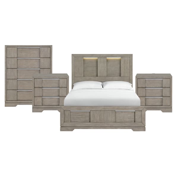 Kelis - Queen 4 Piece Bedroom Set With 2 Nightstands & Chest - Gray