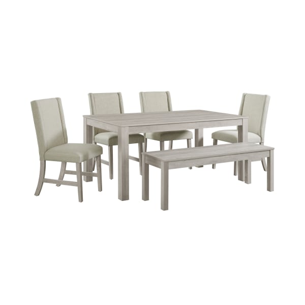 Eleanor 2.0 - 6 Piece Standard Height Dining Set (Rectangular Table, Four Chairs And Bench) - White