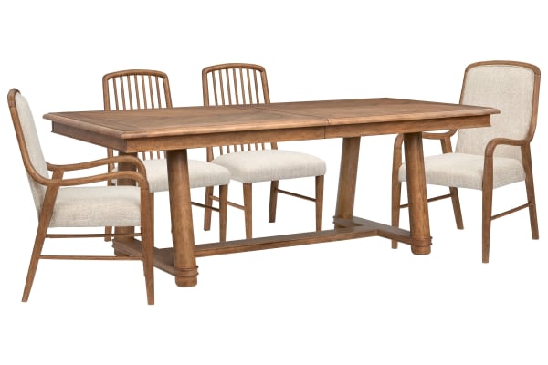 Woodward - Trestle Extendable Dining Table With 2 Side Chairs And 2 Arms Chairs - Dark Clove / White