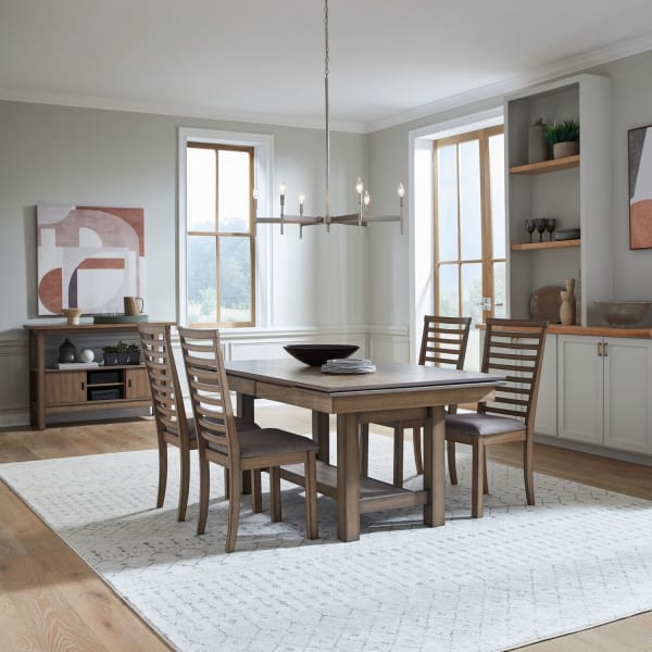 Brook Bay - 5 Piece Trestle Table Set - Brown