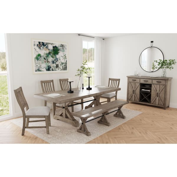 Yellowstone - 6 Piece Standard Height Dining Set (Table, Four Chairs & Bench) - Medium Brown