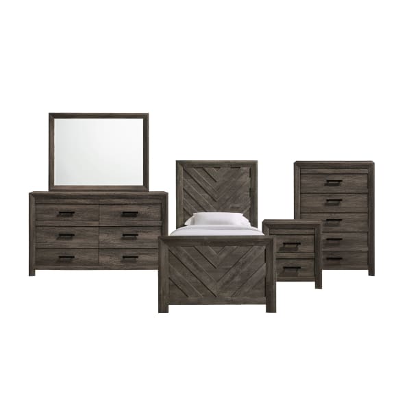 Eleanor - Twin Panel 5 Piece Bedroom Set - Mocha Gray