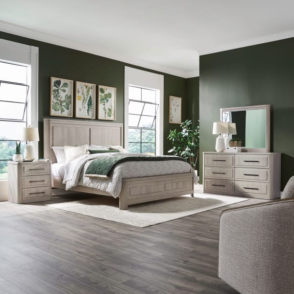 Modern Play - 4 Piece Bedroom Set (King Panel Bed, Dresser & Mirror, Night Stand) - White