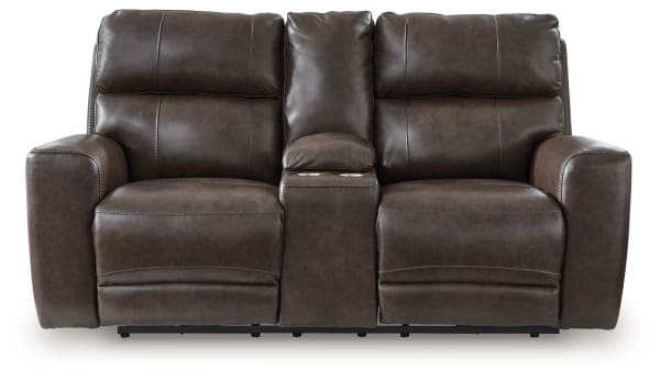 Crossplex - Smoke - Power Recline Loveseat / Console / Adjustable Headrest