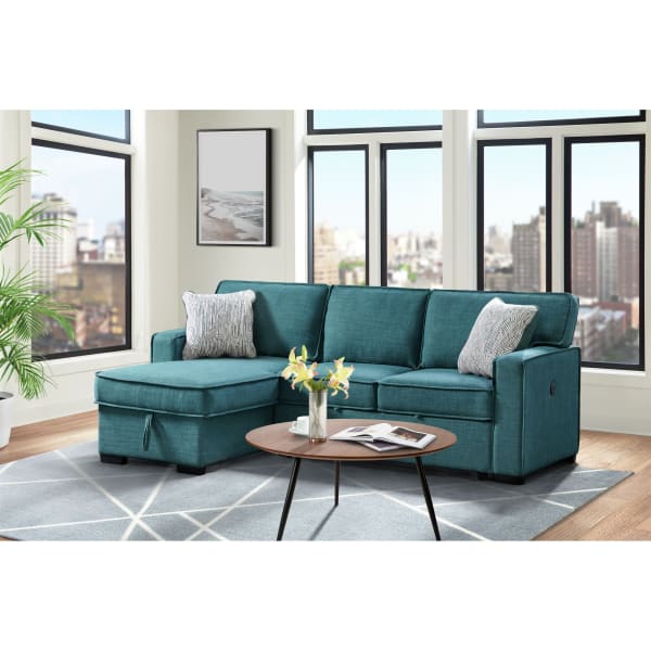 Caracas - Sectional Sleeper Chofa With Pull Bed, Drop Table & USB - Palmer Teal