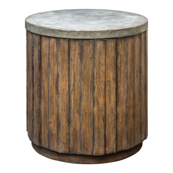 Maxfield - Wooden Drum Side Table - Dark Brown