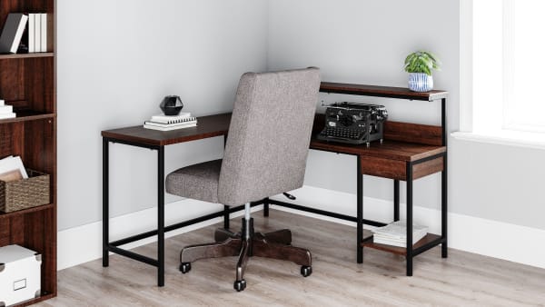 Camiburg - Warm Brown - 2 Pc. - L-desk With Storage, Swivel Desk Chair