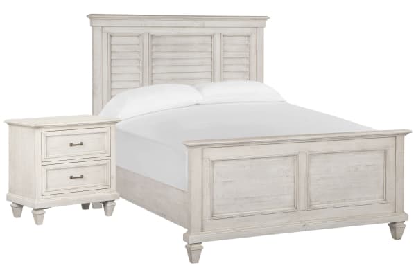 Newport - California King Shutter Panel Bed With Nightstand - Alabaster