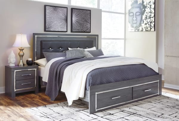Lodanna - Gray - King Platform Bed with 2 Storage Drawers