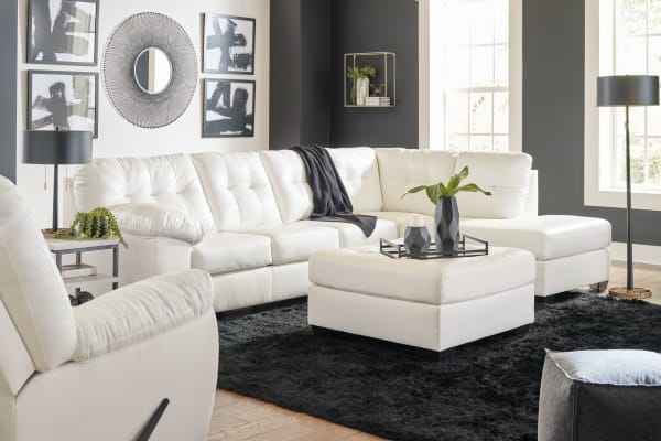 Donlen - White - 4 Pc. - Right Arm Facing Corner Chaise 2 Pc Sectional, Rocker Recliner, Ottoman