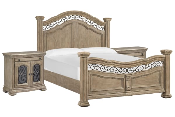 Marisol - California King Panel Bed With 2 Bachelor Chests - Fawn