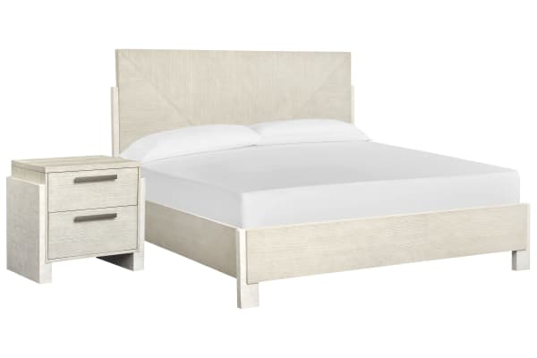 Lorelei - King Panel Bed With Nightstand - Misty Cloud