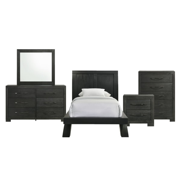 Allan - Twin Panel 5 Piece Bedroom Set - Black