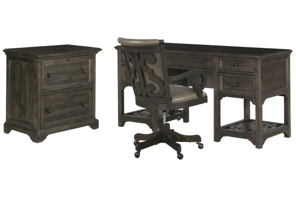 Bellamy - Desk With Chair And File Cabinet - Peppercorn