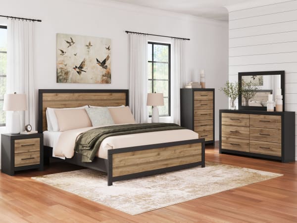 Vertani - Black - 6 Pc. - Dresser, Mirror, King Panel Bed, 2 Nightstands