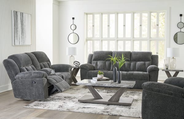 Frohn - Graphite - 3 Pc. - Reclining Sofa, Reclining Loveseat With Console, Rocker Recliner