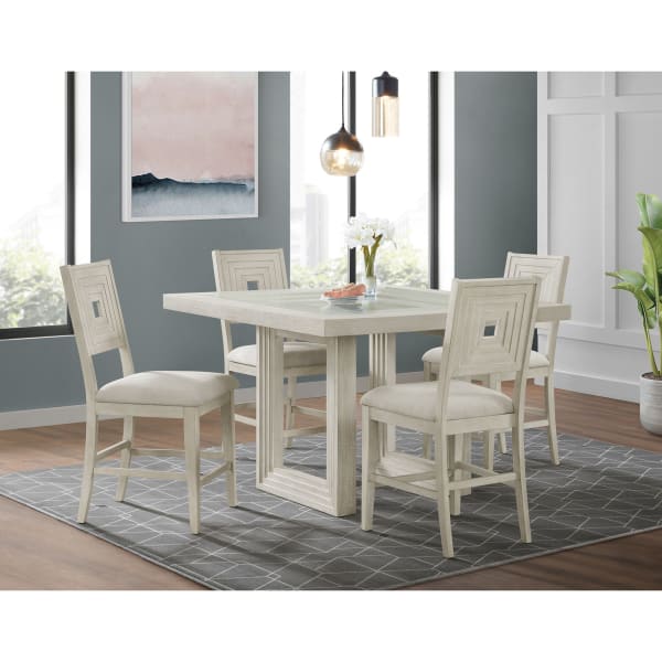 Avalanche - 5 Piece Square Counter Height Dining Set (Table And Four Chairs) - Antique White