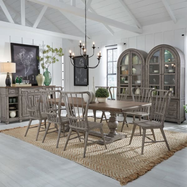 River Place - 9 Piece Trestle Table Set - Gray