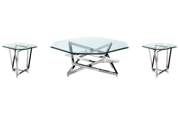 Lenox Square - Octagonal Cocktail Table With 2 End Tables - Chrome