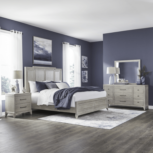 New Haven - 4 Piece Bedroom Set (California King Panel Bed, Dresser & Mirror, Night Stand) - Sanctuary White