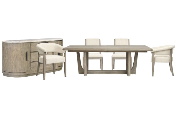 Braelyn - Extendable Trestle Dining Table With 2 Side Chairs, 2 Host Chairs And Buffet - Dorian Gray / Beige