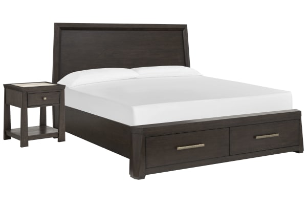 Tauren - California King Panel Storage Bed With Open Nightstand - Coffee Bean