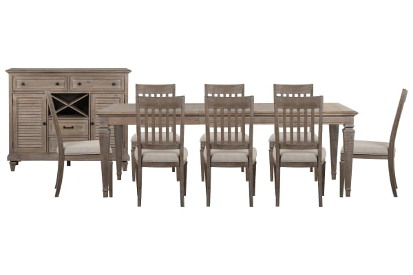 Lancaster - Extendable Rectangular Dining Table With 8 Side Chairs And Server - Dovetail Gray