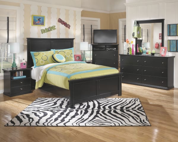 Maribel - Black - 7 Pc. - Dresser, Mirror, Full Panel Bed, 2 Nightstands