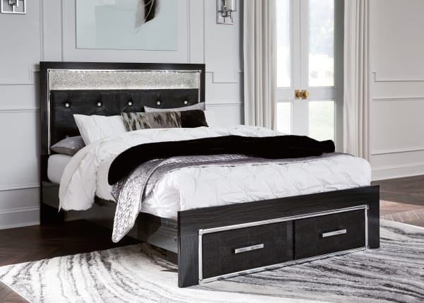 Kaydell - Black - Queen Upholstered Glitter Panel Storage Bed