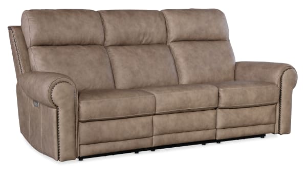 MS - Duncan Power Sofa With Power Headrest & Lumbar - Light Brown