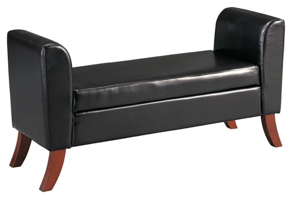 Benches - Brown Dark - Upholstered Storage Bench - Curved Legs & Flared Ends