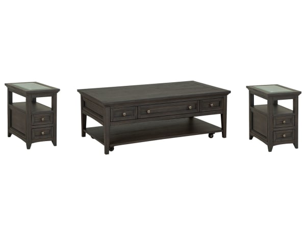 Westley Falls - Rectangular Cocktail Table With 2 Chairside End Tables - Graphite