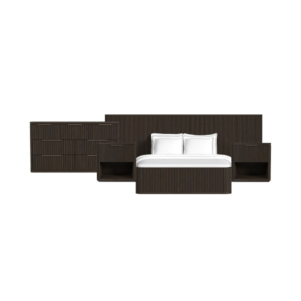 Sylvie - 4 Piece King Wall Bed Bedroom Set With 2 Nightstands & Dresser - Dark Brown