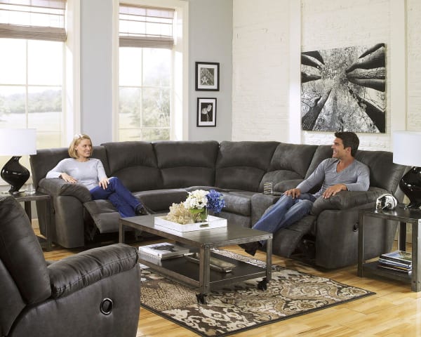 Tambo - Pewter - 3 Pc. - Right Arm Facing Loveseat with Console 2 Pc Sectional, Rocker Recliner