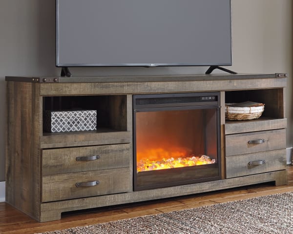 Trinell - Brown - 2 Pc. - 63" Tv Stand With Fireplace Insert Glass/stone