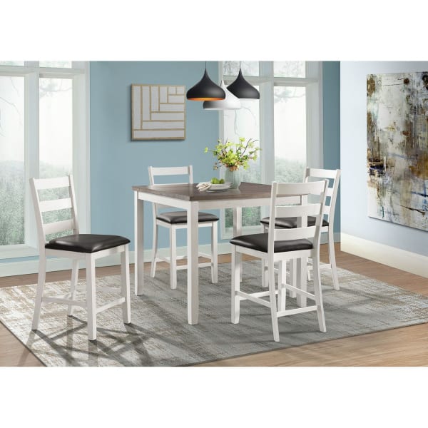 Martin - Brown 5 Piece Counter Height Dining Set, Table & Four Chairs - White