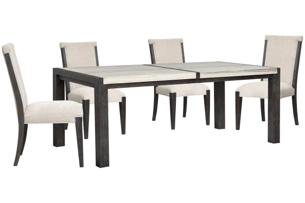 Plum Creek - Rectangular Dining Table With 4 Upholstered Side Chairs - Ravenwood Black / White