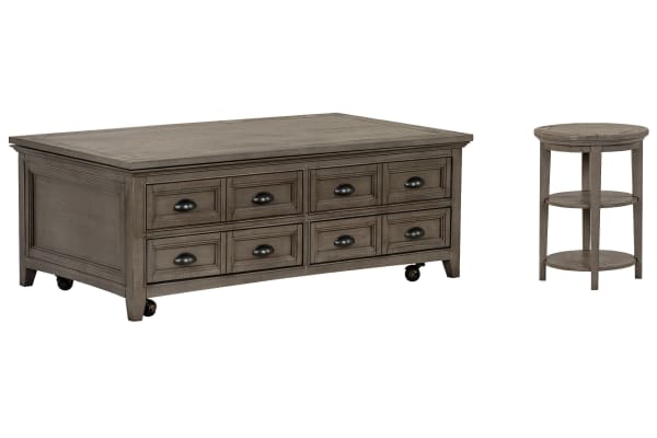 Paxton Place - Lift Top Storage Caster Cocktail Table With Accent End Table - Dovetail Gray