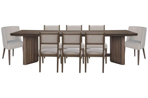 Kavanaugh - Trestle Dining Table With 6 Side Chairs And 2 Host Chairs - Weathered Kona Brown / Gray