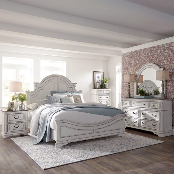 Magnolia Manor - 5 Piece Bedroom Set (California King Panel Bed, Dresser & Mirror, Chest, Nightstand) - White