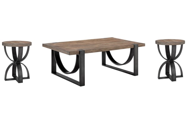 Bowden - Rectangular Cocktail Table With 2 Accent Tables - Rustic Honey And Distressed Iron