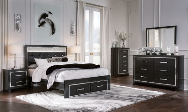 Kaydell - Black - Queen Uph Storage Bed - 9 Pc. - Dresser, Mirror, Chest, Queen Bed, 2 Nightstands