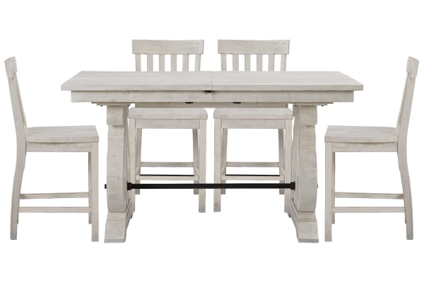 Bronwyn - Extendable Rectangular Counter Height Dining Table With 4 Counter Chairs - Alabaster
