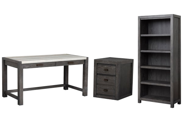 Plum Creek - Writing Desk With Bookcase And Mobile File Cabinet - Ravenwood Black / White