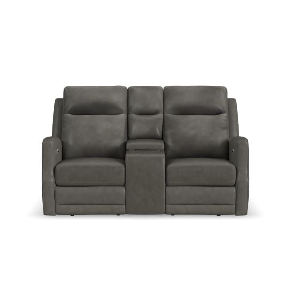 Maxwell - Power Reclining Loveseat With Console, Power Headrests And Lumbar - Cinder