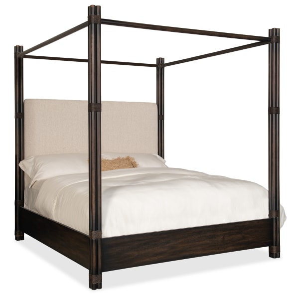 Retreat - Pole Rattan California King Upholstered Poster Bed With Canopy - Black