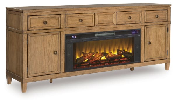 Sharlance - Light Brown - 81" TV Stand With Electric Infrared Fireplace Insert