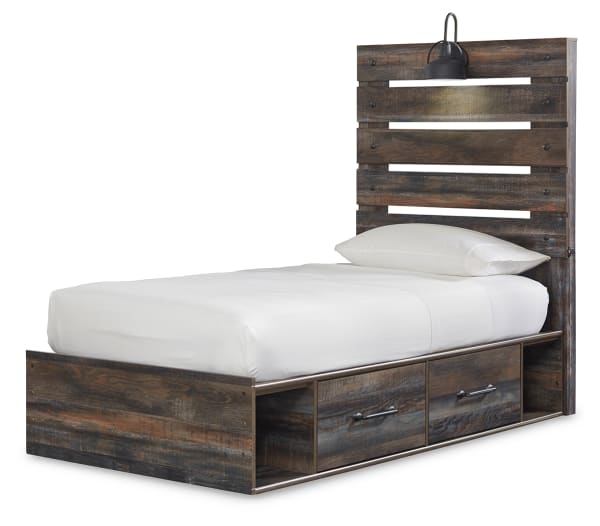 Drystan - Twin Panel Bed With 2 Side Drawers - Brown / Beige
